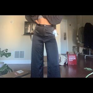 Black satin wide legged pants